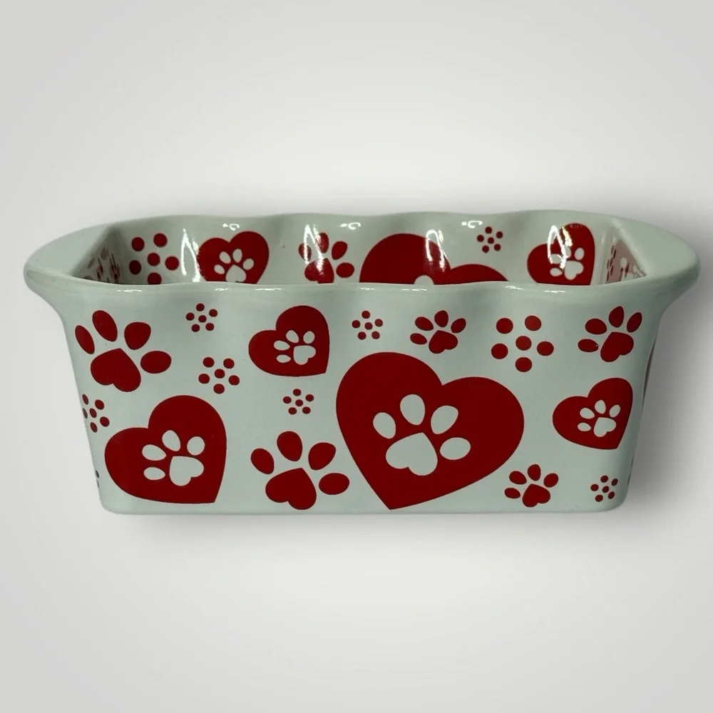 Temptations By Tara‎ Pawfetti Paws Hearts Seasonal 12oz Mini Loaf Ovenware